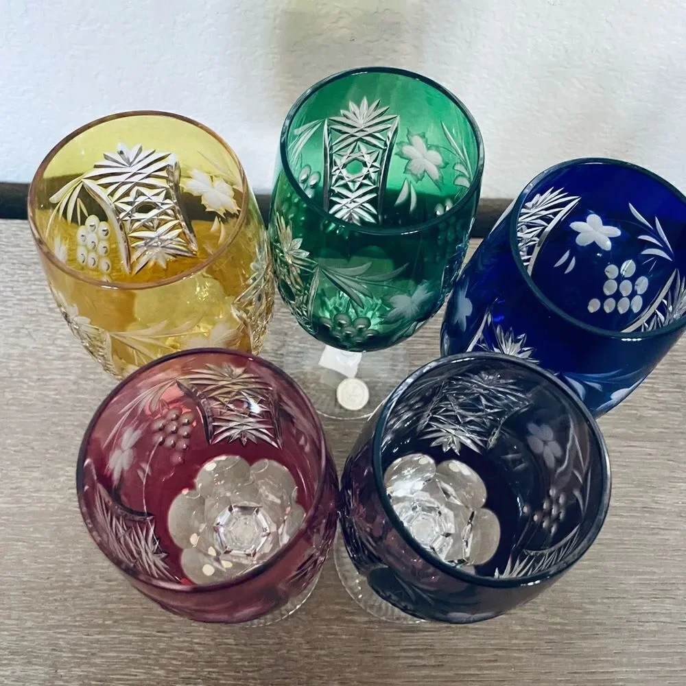 Hungarian Crystal Multicolor Wine Glasses Goblets Set